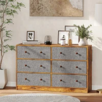 HOMCOM Chest of Drawers, Dresser with 6 Fabric Drawers - Grey and Rustic Brown(m-8)