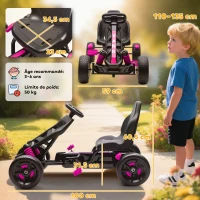 AIYAPLAY Kart a pedales para niños, karting infantil 3 a 6 años con embrague automático, freno, ruedas EVA antideslizantes, rosa(m-3)