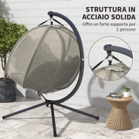 Outsunny Poltrona Sospesa 2 Posti per Giardino e Casa con Struttura in Acciaio e Cuscino, 132x126x172cm(m-7)