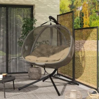 Outsunny Poltrona Sospesa 2 Posti per Giardino e Casa con Struttura in Acciaio e Cuscino, 132x126x172cm(m-9)