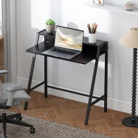 HOMCOM Schreibtisch, Computertisch mit Ablage und Kabel Management, moderner Schreibtisch mit Metallgestell für Arbeitszimmer, Schlafzimmer, Home Office, 84 x 45 x 85 cm, Schwarz(m-2)