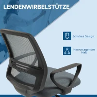 Vinsetto Bürostuhl Ergonomischer Schreibtischstuhl mit Armlehnen und Verstellbarer Fußring Netzbespannung Grau(m-5)