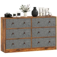 HOMCOM Chest of Drawers, Dresser with 6 Fabric Drawers - Grey and Rustic Brown(m-10)