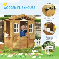 Outsunny Wooden Playhouse for Kids with Door, Windows, Mailbox, Flower Pot Holder, Serving Station, Bench for Children, Yellow(m-4)