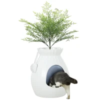 PawHut Litière pour Chat Anti-Odeur en Forme de Vase avec Pelle, en ABS et Acier Inoxydable, 50x48.5x58.7 cm, Blanc(m-5)
