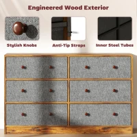 HOMCOM Chest of Drawers, Dresser with 6 Fabric Drawers - Grey and Rustic Brown(m-6)