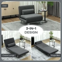 HOMCOM Opklapbare stoel met bedfunctie, opvouwbare relaxstoel in velvet-look, Verstelbare rugleuning, 75 x 70 x 75 cm, Donkergrijs(m-4)