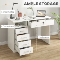 HOMCOM Computer Desk, Home Office Desk with Lockable Drawer, Storage Shelf for Study Bedroom, 110 x 50 x 76 cm, White(m-5)