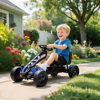 AIYAPLAY Kart à pédales pour enfants, karting enfant 3 à 6 ans avec roue libre, frein, roues EVA antidérapantes, bleu(m-2)