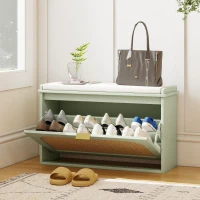 HOMCOM Boho Shoe Bench with Padded Seat and Flip-Drawer - Light Green(m-8)
