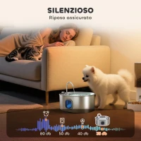 PawHut Fontanella per Gatto da 7L con Luce LED e Spazzola, in Acciaio Inox 304, 32x22.1x22.3 cm, Argento(m-9)