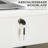 HOMCOM Computertisch Schreibtisch mit 5 Schubladen und Regal Bürotisch mit Schloss großer Arbeitsfläche Weiß 110 x 50 x 76 cm(m-4)