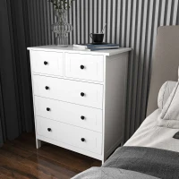 HOMCOM Cassettiera con 5 Cassetti in Legno Salvaspazio e Antiribaltamento, 74x40x91cm, Bianco(m-2)