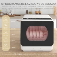 HOMCOM Lavavajillas Pequeño con 5+1 Programas Dos Modos de Suministro de Agua Depósito de Agua de 6L Pantalla LED Blanco(m-5)