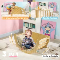 AIYAPLAY Arco Montessoriano 3 in 1 per Bambini da 18-48 Mesi, Struttura da Arrampicata, Tavolino e Dondolo con Cuscino(m-4)