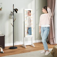 HOMCOM Armoire à bijoux armoire de rangement sur pieds boîte à bijoux avec miroir multi-rangements éclairage LED blanc(m-2)