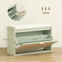 HOMCOM Boho Shoe Bench with Padded Seat and Flip-Drawer - Light Green(m-3)
