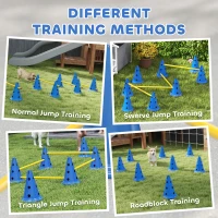 PawHut Dog Agility Equipment Set of Eight Cones, Eight Poles w/ Carry Bag, Four-Piece Adjustable Height Jumping Obstacles Blue(m-5)