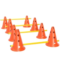 PawHut Dog Agility Equipment Set of Eight Cones, Eight Poles w/ Carry Bag, Four-Piece Adjustable Height Jumping Obstacles(m-1)