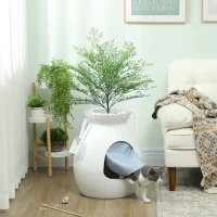 PawHut Litière pour Chat Anti-Odeur en Forme de Vase avec Pelle, en ABS et Acier Inoxydable, 50x48.5x58.7 cm, Blanc(m-2)