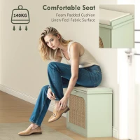 HOMCOM Boho Shoe Bench with Padded Seat and Flip-Drawer - Light Green(m-5)