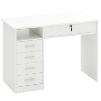 HOMCOM Computer Desk, Home Office Desk with Lockable Drawer, Storage Shelf for Study Bedroom, 110 x 50 x 76 cm, White(m-1)