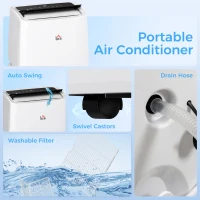 HOMCOM Portable Air Conditioner 14000 BTU, 4-in-1 Air Conditioning Unit, Dehumidifier, Cooling, Fan, Sleep Mode with 3 Speeds, Remote Control, LED Display, 24H Timer, Window Kit, Children Lock, 40m²(m-9)