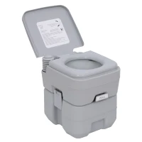 HOMCOM Campingtoilet, 20 L Mobiel WC, Campingtoilet met spoel- en afvoertank, 35,5 x 41 x 42,5 cm, plastic, grijs(m-11)