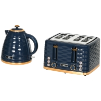 HOMCOM 2-in-1 Toaster- und Wasserkocher-Set, 7 Bräunungsstufen, Auftau- und Aufwärmfunktion, Blau
