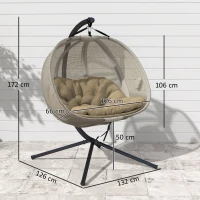 Outsunny Poltrona Sospesa 2 Posti per Giardino e Casa con Struttura in Acciaio e Cuscino, 132x126x172cm(m-3)