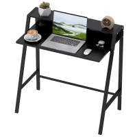 HOMCOM Schreibtisch, Computertisch mit Ablage und Kabel Management, moderner Schreibtisch mit Metallgestell für Arbeitszimmer, Schlafzimmer, Home Office, 84 x 45 x 85 cm, Schwarz(m-10)
