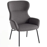 HOMCOM Fauteuil rembourré moderne avec dossier en forme d'oreilles, haut dossier, rembourrage épais, pieds en métal, Gris(m-1)