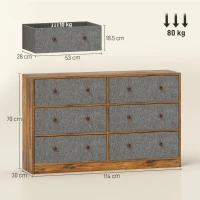 HOMCOM Chest of Drawers, Dresser with 6 Fabric Drawers - Grey and Rustic Brown(m-3)