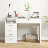 HOMCOM Computer Desk, Home Office Desk with Lockable Drawer, Storage Shelf for Study Bedroom, 110 x 50 x 76 cm, White(m-7)