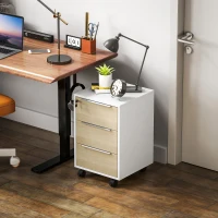 HOMCOM Mobile per ufficio con cassetti e serratura, mobile archiviazione ufficio su ruote, 40 x 40 x 63,5 cm, rovere(m-4)