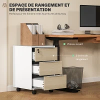 HOMCOM Caisson de bureau à roulettes avec 3 tiroirs et serrure, meuble rangement bureau sur roulettes, 40 x 40 x 63,5 cm, chêne(m-4)