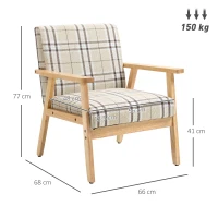 HOMCOM Modern One Seater Sofa for Living Room, Linen Fabric Small Couch with Rubber Wood Frame, Armrests, Lattice Pattern, Upholstered Armchair, Beige(m-3)