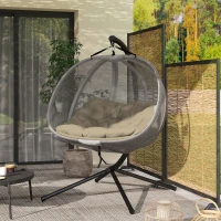 Outsunny Double Hanging Egg Chair 2 Seaters Texteline Swing Hammock Chair with Stand, Cushion and Folding Design, for Indoor and Outdoor, Brown(m-9)