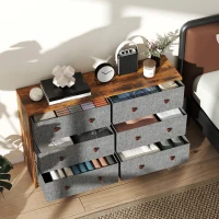 HOMCOM Chest of Drawers, Dresser with 6 Fabric Drawers - Grey and Rustic Brown(m-7)