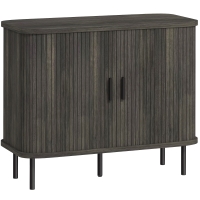 HOMCOM Mid-Century Modern Sideboard Storage Cabinet with Slatted Tambour Sliding Doors, Kitchen Cabinet with Steel Legs, Grey