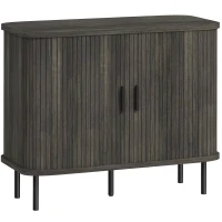 HOMCOM Mid-Century Modern Sideboard Storage Cabinet with Slatted Tambour Sliding Doors, Kitchen Cabinet with Steel Legs, Grey(m-1)
