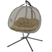 Outsunny Poltrona Sospesa 2 Posti per Giardino e Casa con Struttura in Acciaio e Cuscino, 132x126x172cm(m-10)