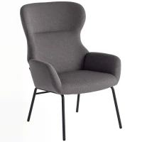 HOMCOM Sillón Acolchado Moderno en Estilo Orejero Respaldo Alto Acolchado Grueso Patas de Metal Gris(m-6)