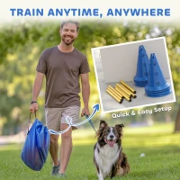 PawHut Dog Agility Equipment Set of Eight Cones, Eight Poles w/ Carry Bag, Four-Piece Adjustable Height Jumping Obstacles Blue(m-7)