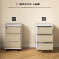 HOMCOM Caisson de bureau à roulettes avec 3 tiroirs et serrure, meuble rangement bureau sur roulettes, 40 x 40 x 63,5 cm, chêne(m-7)