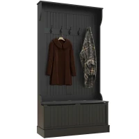 HOMCOM Garderobenständer mit Schuhbank und 5 Haken Moderner Stil 96x34x179,7 cm Schwarz(m-6)