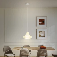 HOMCOM Candeeiro Suspensoo Moderno Candeeiro de Teto com Ecrã de Impressão 3D Iluminação para Sala de Jantar Ø20,5x17,5 cm Branco(m-6)