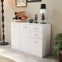 HOMCOM Credenza Soggiorno con 3 Armadietti e 2 Cassetti, Madia Soggiorno Moderna Salvaspazio con Ripiano Regolabile in Legno, 106x35x76 cm, Bianco(m-2)