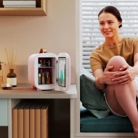 HOMCOM Mini Frigorifero, Beauty Fridge, Capacità di 4 L, 20,3 x 26,3 x 28 cm, Rosa(m-4)