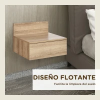 HOMCOM 2 Mesitas de Noche Flotantes Juego de 2 Mesillas de Noche con Cajón para Dormitorio Habitación 43x36,5x30,5 cm Natural(m-5)